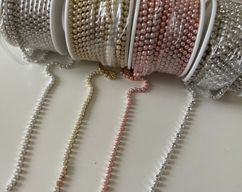 Chaine de strass en perle vieux rose  2mm