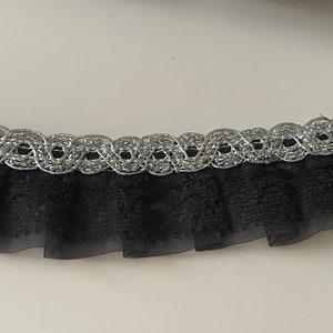 3.5cm pleated ribbon black and silver white and silver color