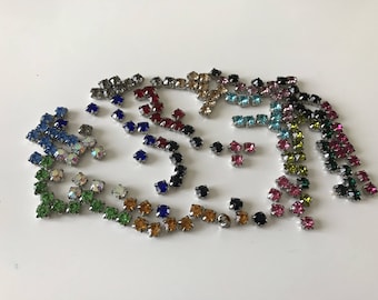 Lot of 160 rhinestones set to sew on in 5 mm crystal, rhinestones in 16 colors, rhinestones set in crystal,