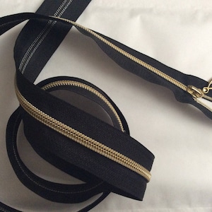 Separable zipper of 100 cm, 125 cm, golden black, silver black, Gold