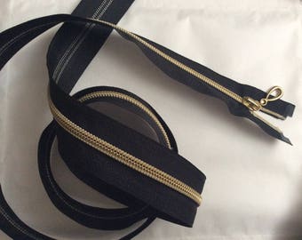 Separable zipper of 100 cm, 125 cm, golden black, silver black,