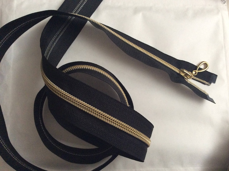 Separable zipper of 100 cm, 125 cm, golden black, silver black, Gold