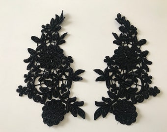 Sewing applique, black applique, pearl black embroidery,