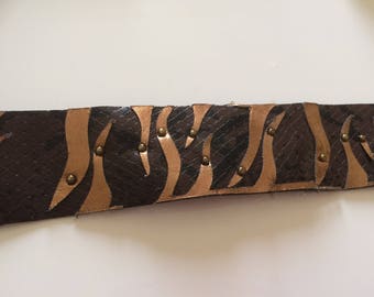 Stripe faux leather Brown and Gold 4 cm wide