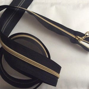 Separable zipper of 100 cm, 125 cm, golden black, silver black, image 2