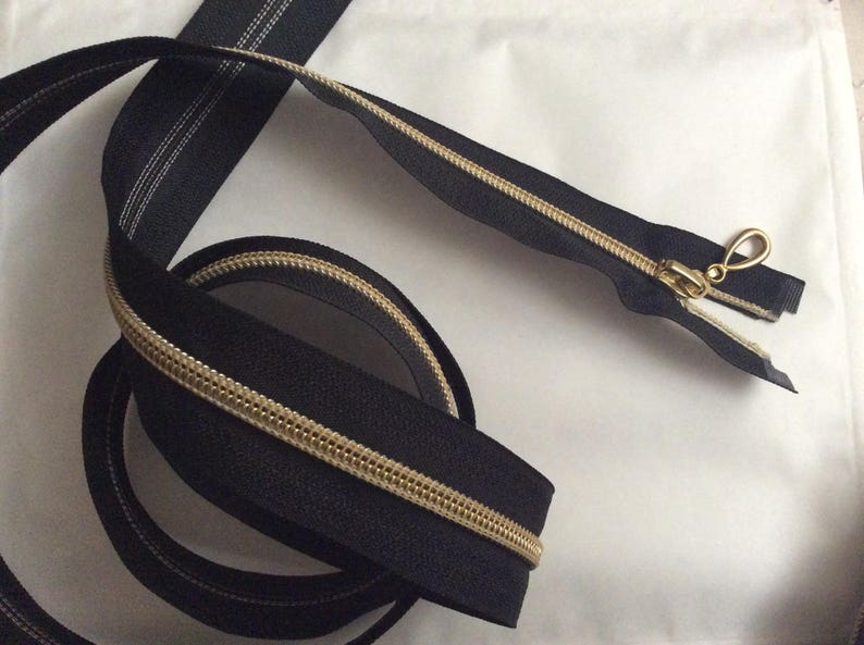 Separable zipper of 100 cm, 125 cm, golden black, silver black, image 2
