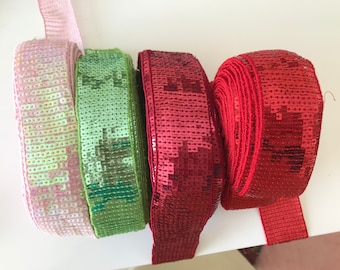 Sequin ribbon 4.5 cm in width, sequin ribbon, green sequin ribbon,red,boreaux,