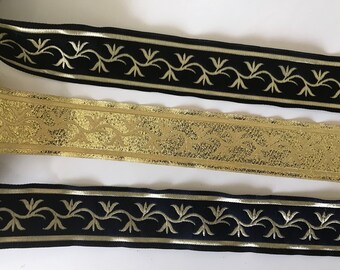 Medieval braid, medieval ribbon 5 cm black gold very wide, blue and gold