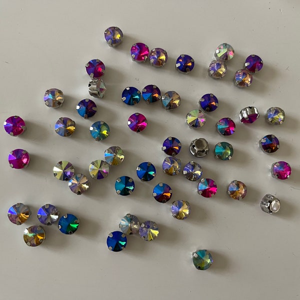 Lot 50 strass en Cristal sertie multicolore de 8 mm