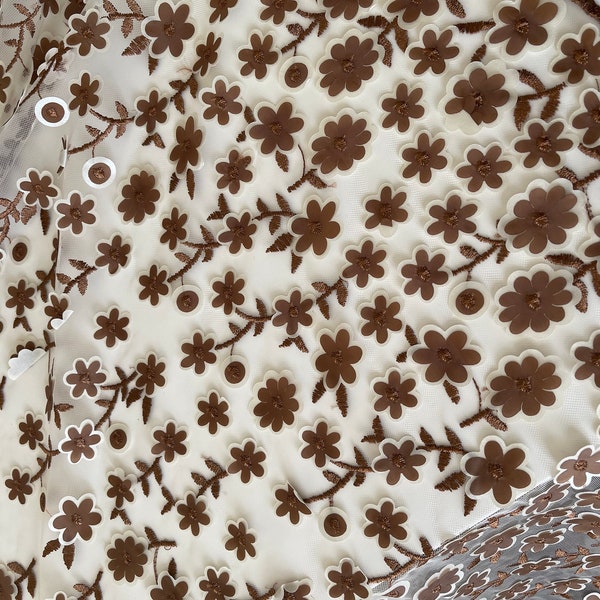 tulles avec fleurs 3d beige marron