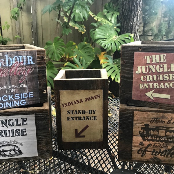 Disney's Jungle Cruise Backside of Water Indiana Jones Harbor Galley Distressed Wood Crate Box Disneyland Disney World Attraction Planter