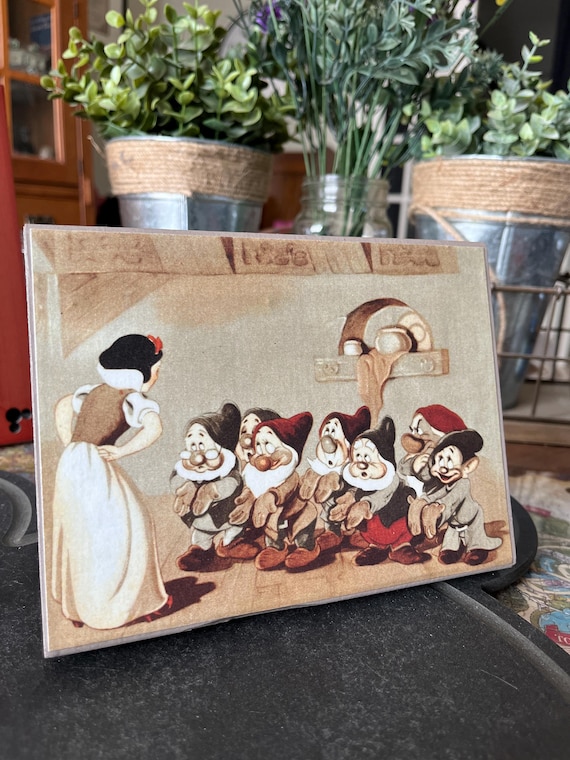 Snow White and the Seven Dwarfs Disney Wood Home Decor Accent Sign Grumpy Dopey Evil Queen Prince Charming Mine Train Fantasyland