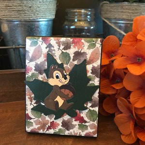 Chip and Dale Harvest Leaf Thanksgiving Fall Farmhouse Disney Home Decor Accent Table Sign