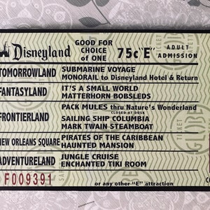 Disneyland Vintage E Ticket Attraction Jungle Cruise Small World Pirates of the Caribbean Haunted Mansion Matterhorn Home Decor Art Sign