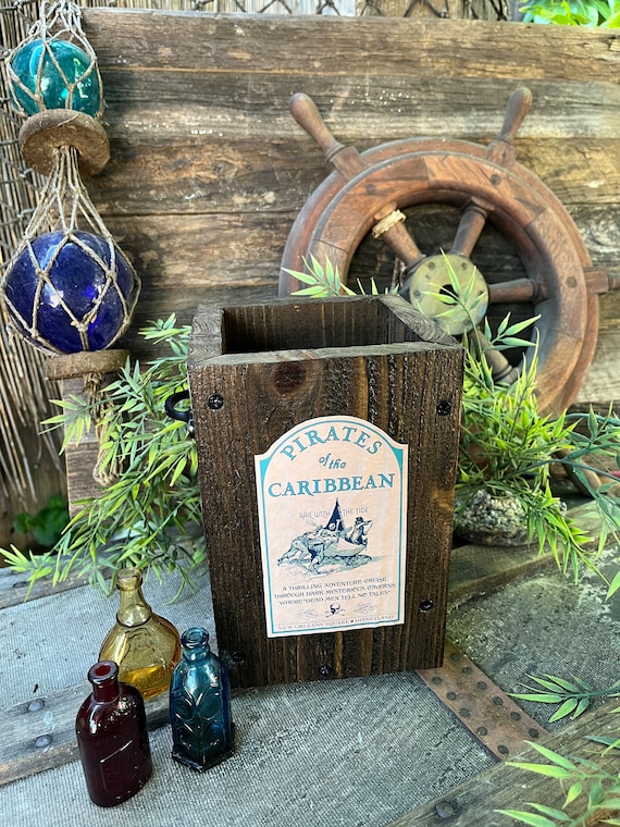 Disney Pirates of the Caribbean Attraction Sign Reclaimed Wood Crate Decorative Box Disneyland Disney World Home Bar Decor New Orleans