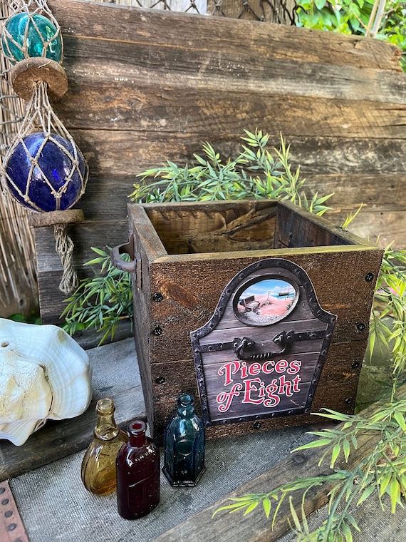 Disney's Pirates of the Caribbean Pieces Of Eight Treasure Crate Box Disneyland Reclaimed Farmhouse Wood Home Bar Decor