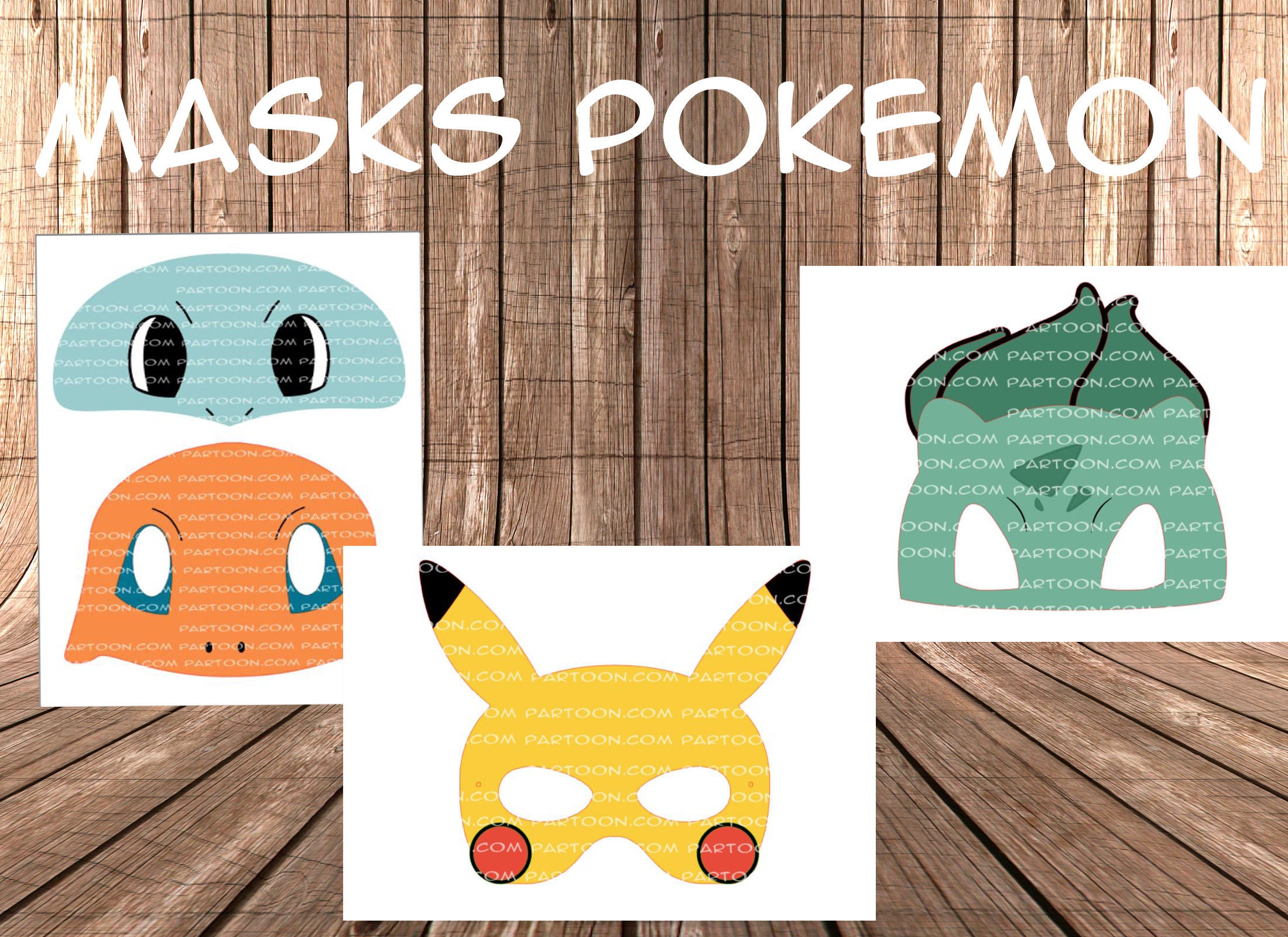 Download 4 Pokemon Masks Birthday party File Template Silhouette ...