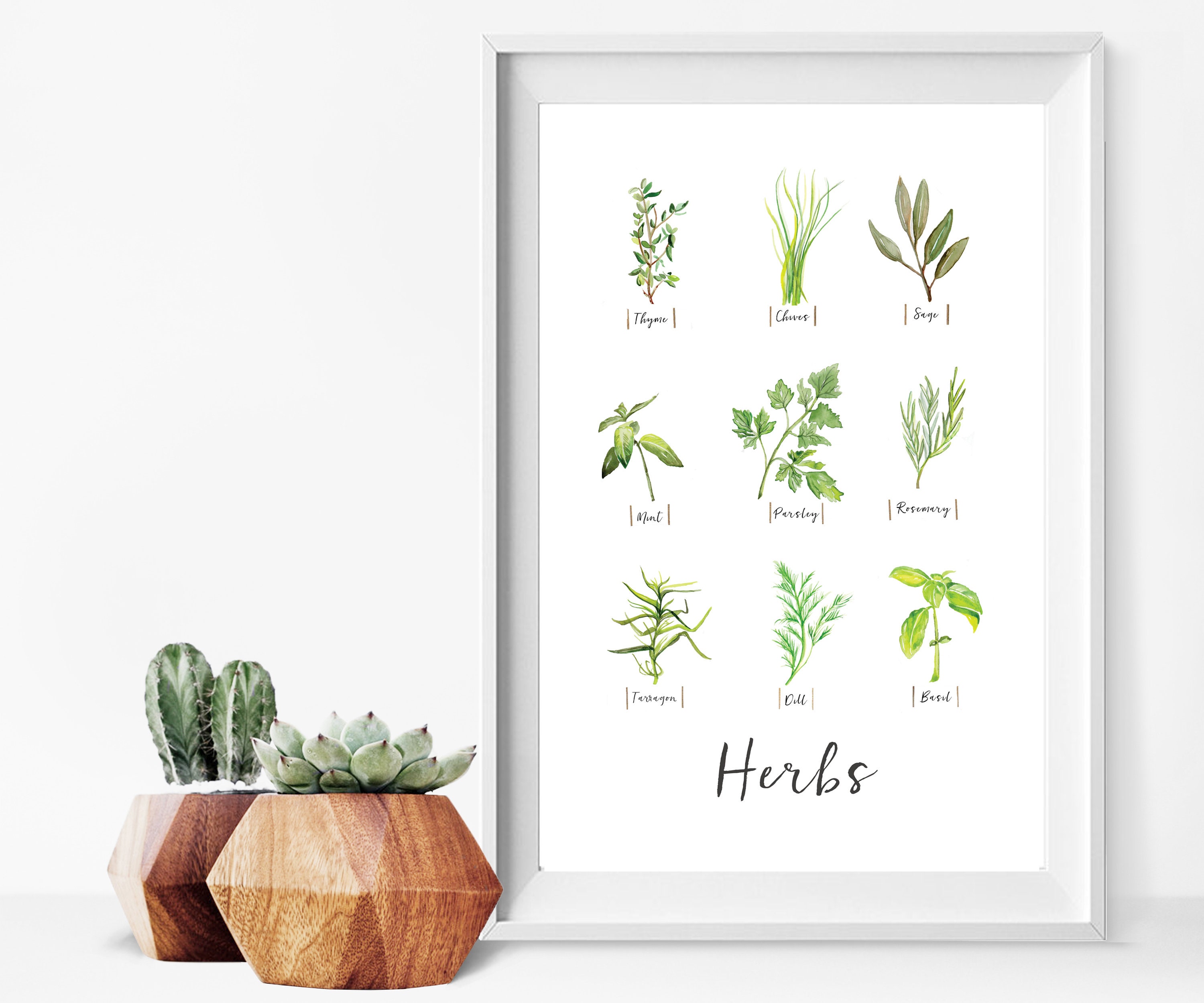 Kitchen Herbs Wall Art Print Herb Poster Watercolor Herb | Etsy