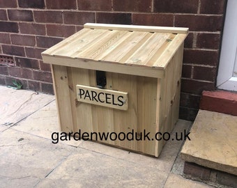 Doorstep Wood Parcel Box. Porch Parcel Storage Box. Handmade Wooden Parcel Box.