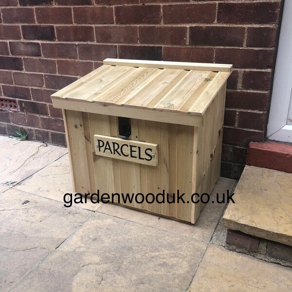 Doorstep Wood Parcel Box. Porch Parcel Storage Box. Handmade Wooden Parcel Box.