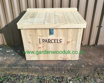 Large Doorstep Wood Parcel Box. Porch Parcel Storage Box. Handmade Wooden Parcel Box.