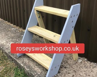Handmade Wooden Garden Flower Pot Ladder Stand. 3 Tier Step Ladder, Tiered Plant Pot Stand, Ladder Shelf, Various Colours Available 500mm