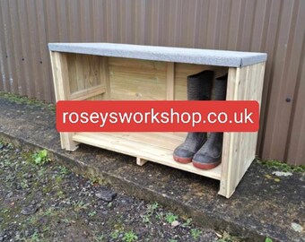 Wide open fronted Outdoor Doorstep Wood Boot Store, Welly Storage Box, Muddy Boots box, Muddy Boot storage. Garden Storage