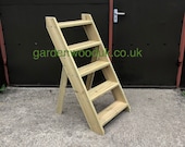 Handmade Wooden Garden Flower Pot Ladder Stand. 5 Tier Step Ladder, Tiered Plant Pot Stand, Ladder Shelf. Pot shelving unit