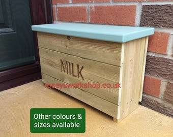 Doorstep Wood Milk Box. Porch Milk Storage Box. Milk Bottle Boxes. Handmade Wooden Milk Boxes. Suitable to hold 1 pint Glass Bottles