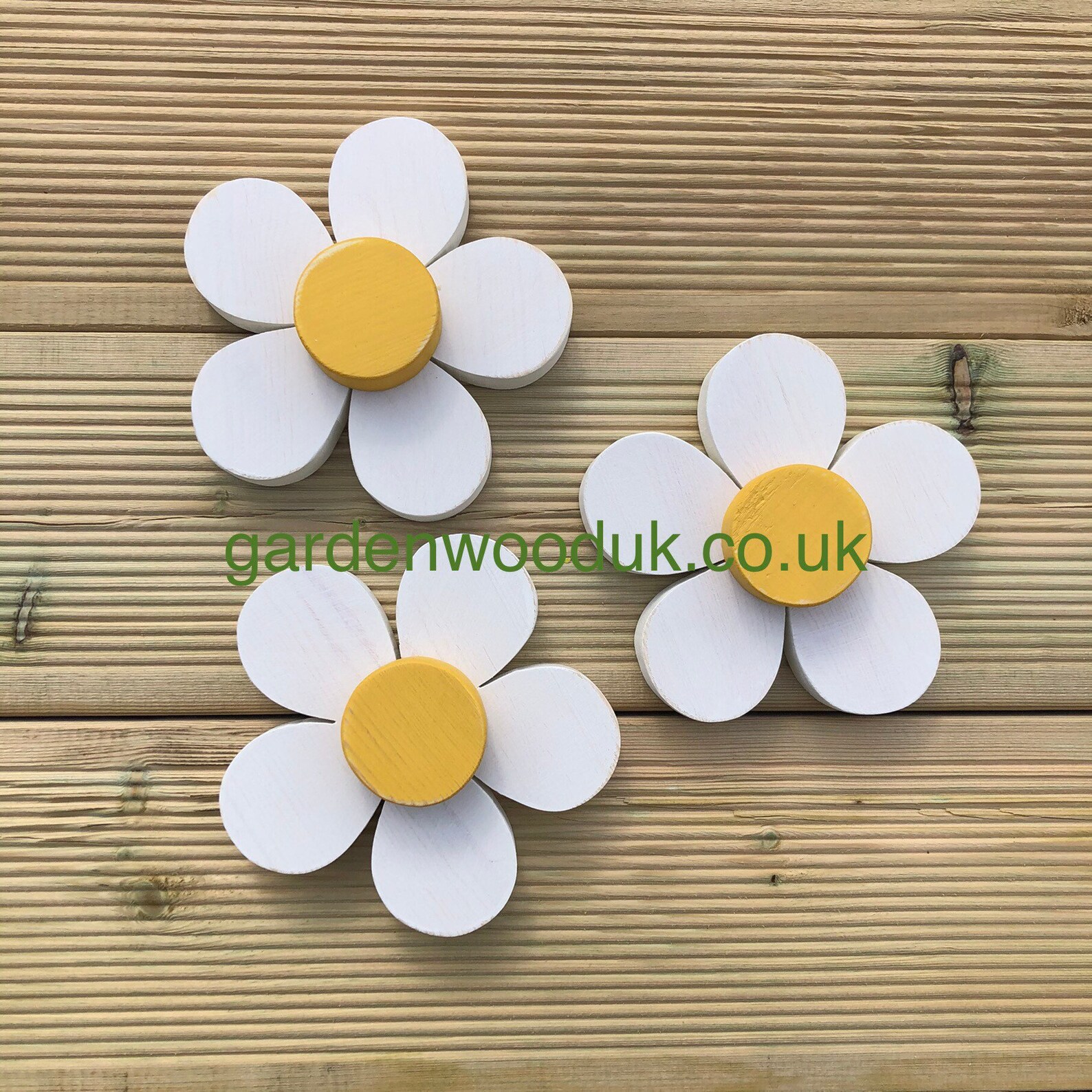 Set of 3 15cm Rustic Wooden Daisy Flowers. Garden Decorative Etsy