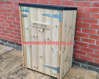 Personalised Outdoor Tall Doorstep Wooden Boots, Welly Storage Box, Muddy Boots, Wellies, Shoes. Garden Storage