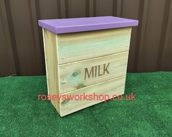 Doorstep Wood Milk Box. Porch Milk Storage Box. Milk Bottle Boxes. Handmade Wooden Milk Boxes. 4 Pint Plastic Bottle Box. 1&2 litre Bottles