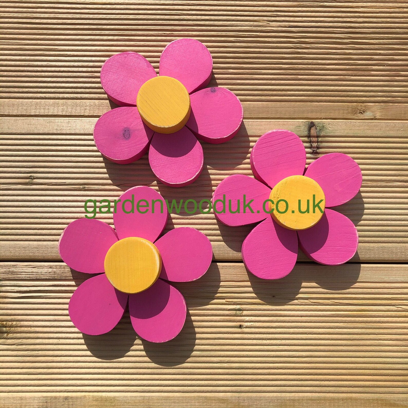 Set of 3 15cm Rustic Wooden Daisy Flowers. Garden Decorative Etsy