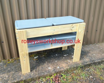 Double box Sand and Water Table With 2 EXTRA BOXES. Perfect for Garden fun. Birthday Present. Two Height Options