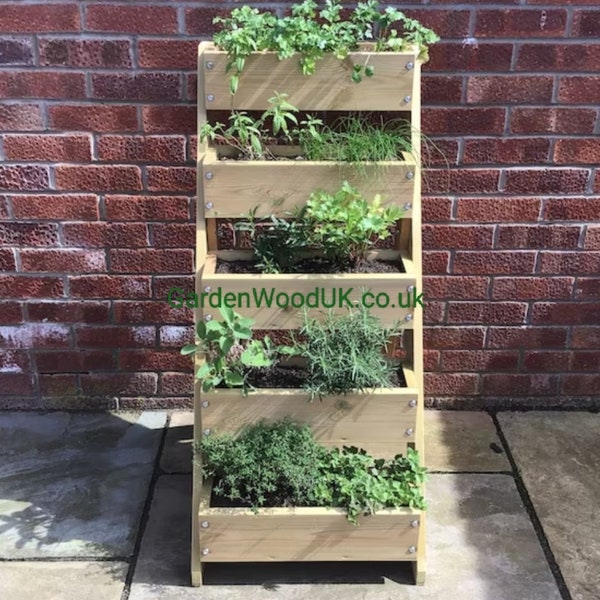 Freestanding Tiered Planters for Herbs/Flowers/Strawberries. 2 Tiered, 3 Tiered, 4 Tiered and 5 Tiered. Multi-level Stepped Garden planters