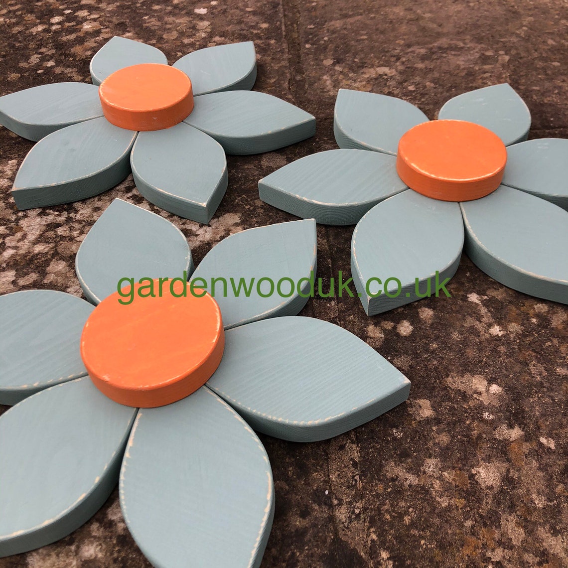 Set of 3 30cm Rustic Wood Daisy Flower 6 Petal Wooden Etsy