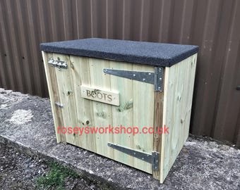 Personalised Outdoor Doorstep Wooden Boots, Welly Storage Box, Muddy Boots, Wellies, Shoes. Garden Storage