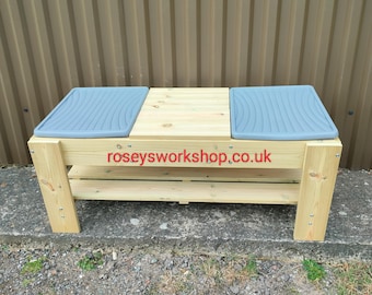 NEW HEIGHT AVAILABLE Sand and Water Table. Double Box with centre Work Bench Table. Sand, Water or Mud. Sensory Play Table. Garden Sandpit.