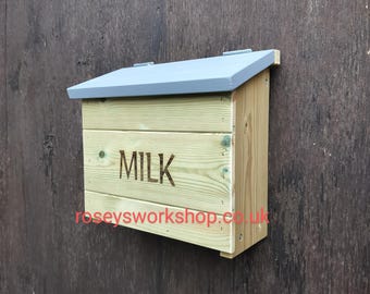 Wall Mounted Wood Milk Box. Porch Milk Storage Box. Milk Bottle Boxes. Handmade Wooden Milk Boxes. Milk Glass Bottle Box