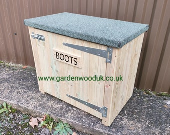 Outdoor Doorstep Wooden Boots, Welly Storage Box, Muddy Boots, Wellies, Shoes. Garden Storage