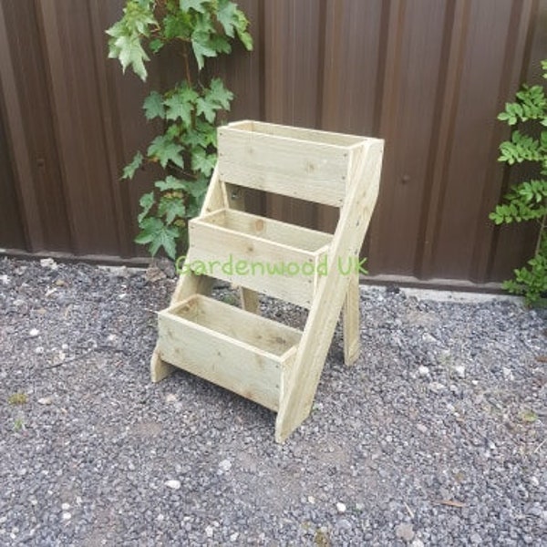 Rustic Wooden 3 Tiered Garden Herb Planter 450mm wide. Freestanding Ladder Planter. Multi-Level Planter. Step Planter. Planter Box Trough