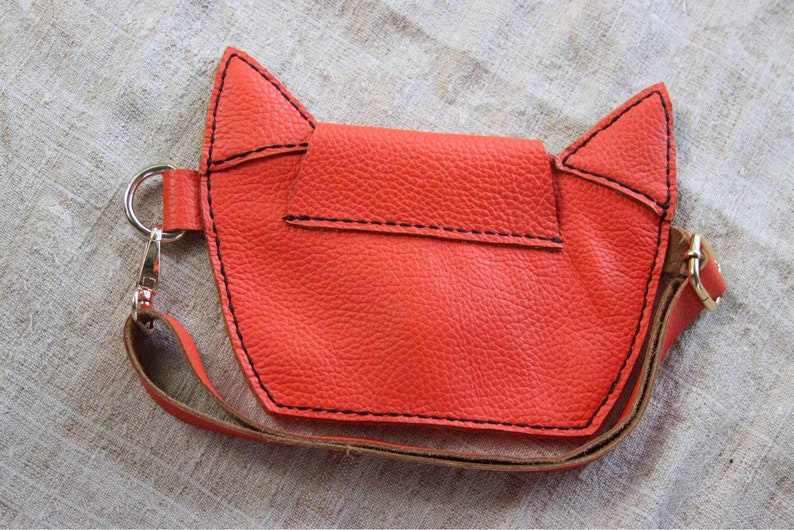 Kids leather funny pack Ginger cat Cool kids animal bag. Kitty bag