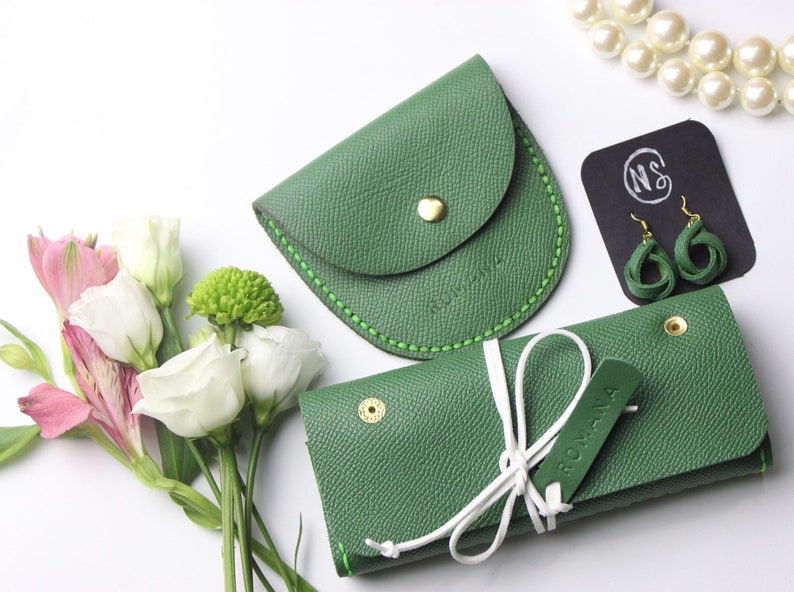 Gift for her. Jewelry leather organizer for travel Earrings and rings storage Personalized Jewelry roll-case