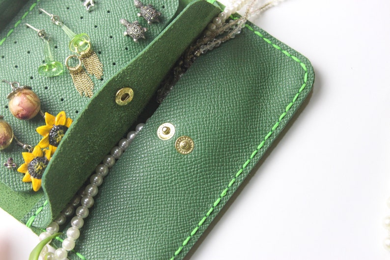 Gift for her. Jewelry leather organizer for travel Earrings and rings storage Personalized Jewelry roll-case