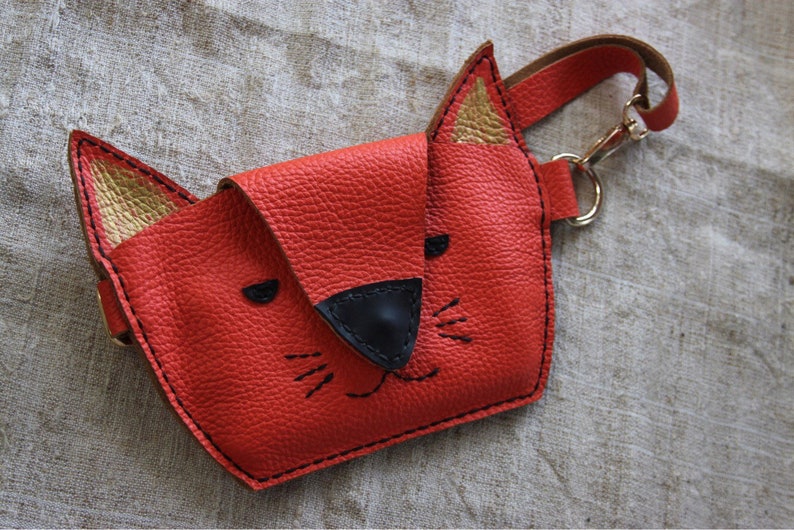 Kids leather funny pack Ginger cat Cool kids animal bag. Kitty bag