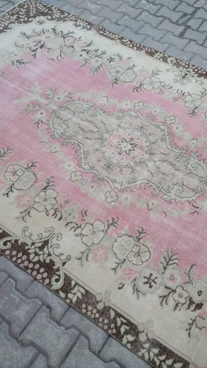 Area Pink Rug Vintage Turkish Rug Faded Rug Oushak Rug Etsy