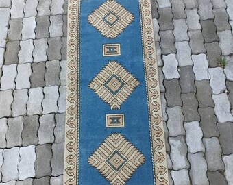 2'4"x5'8" ft Runner Rug Blue, Oushak Runner Rug, Turkish Blue Rug Runner, Vintage Runner Rug, Kitchen Runner Rug, Entry Rug, Rug Blue Runner