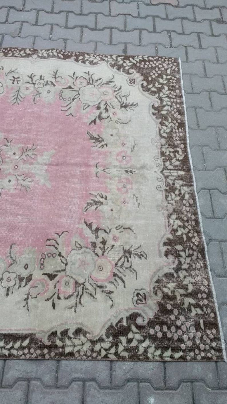 Area Pink Rug Vintage Turkish Rug Faded Rug Oushak Rug Etsy
