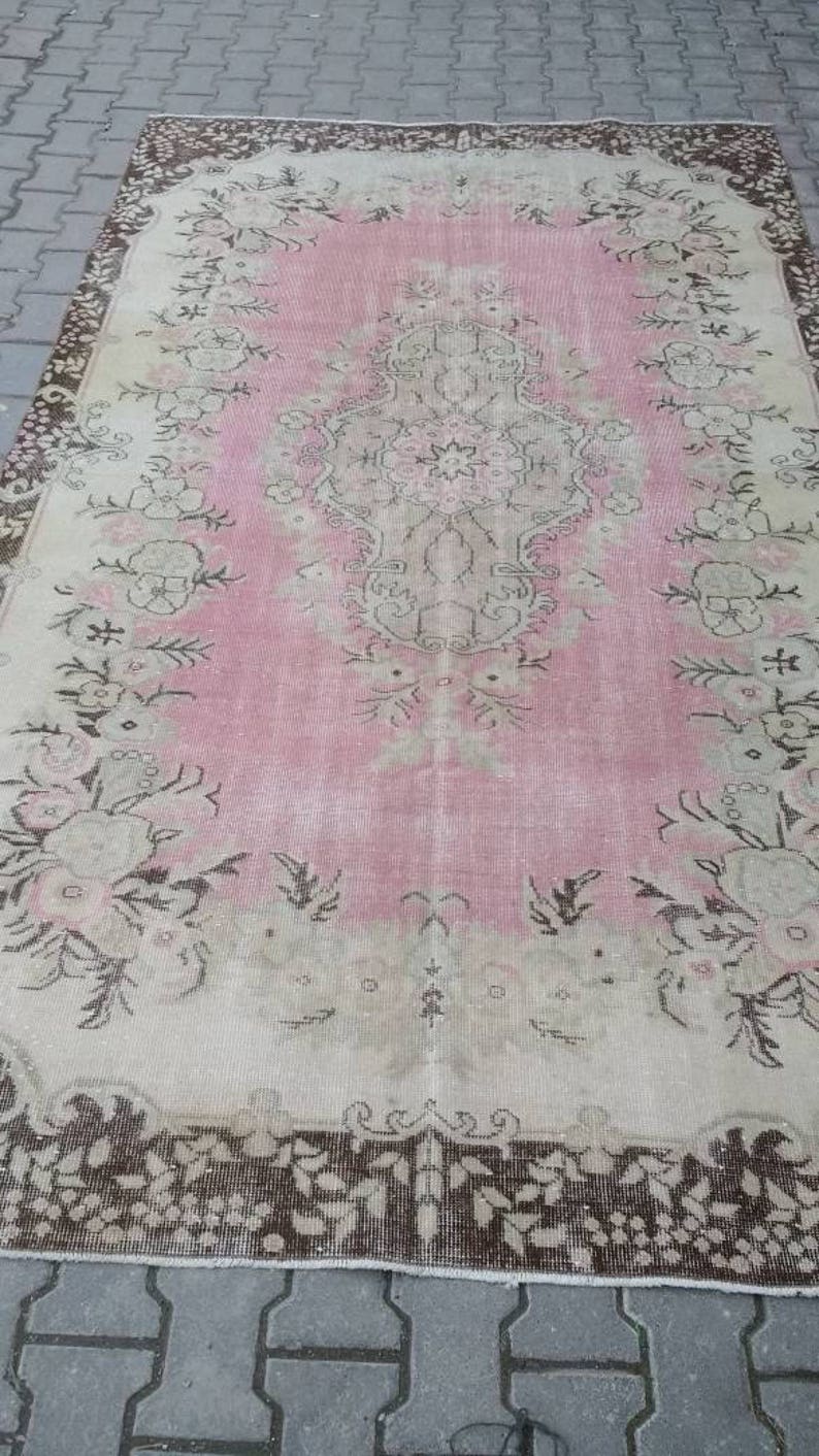 Area Pink Rug Vintage Turkish Rug Faded Rug Oushak Rug Etsy
