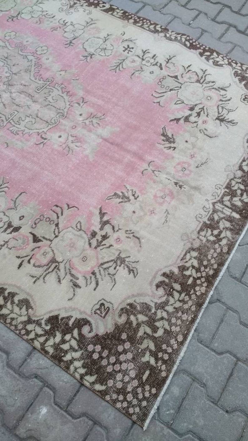 Area Pink Rug Vintage Turkish Rug Faded Rug Oushak Rug Etsy